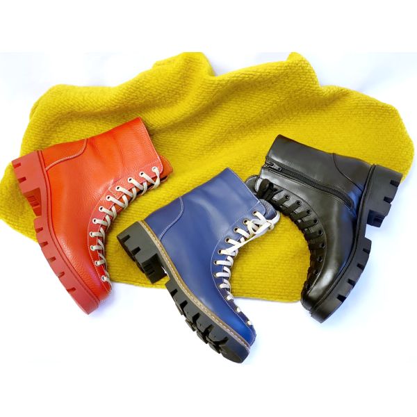 Bocanci dama cu siret din piele naturala Albastri Incaltaminte Rico