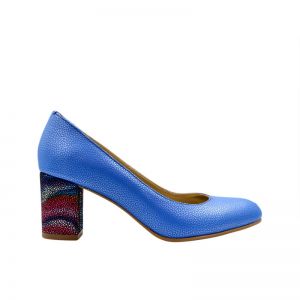 Pantofi de dama bleu cu toc multicolor