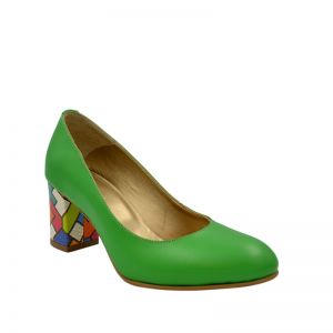 Pantofi de dama verzi cu toc multicolor