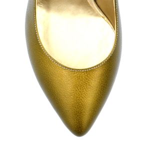 Pantofi dama pumps bronze cu toc gros din piele naturala
