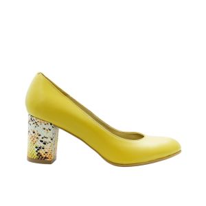 Pantofi de dama galben cu toc multicolor