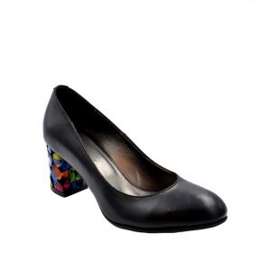 Pantofi de dama negri cu toc multicolor