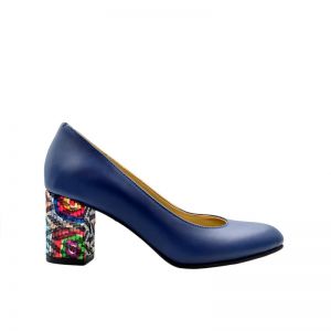 Pantofi de dama bleumarin cu toc multicolor