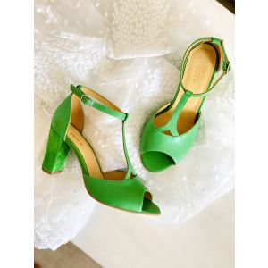 Sandale dama cu toc din piele naturala verde