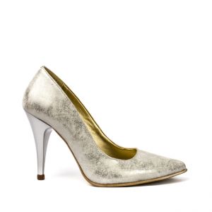 Pantofi dama stiletto piele argintii