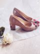 Pantofi dama stiletto cu toc gros si broderie traditionala - Nude
