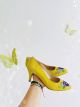 Pantofi dama stiletto cu toc mic si broderie din flori multicolor - Galben
